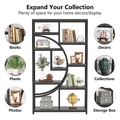 Image of Tribesigns Bookshelf Industrial 5 Tier Etagere Bookcase, Freestanding Tall Bookshelves Display Shelf Storage Organizer with 9-Open Storage Shelf for Living Room, Bedroom
