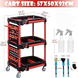 Utility Cart,Auto Detailing Tool Cart with 2 Tool Hanging Board,3-Tier Utility Rolling Cart Tool Storage,Car Cleaning Storage for Garage DIY Home Studio Projects,Storing Your Tools (Standard) - Image 2