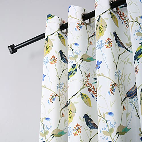 Leeva Blue Window Treatment Curtains For Sliding Door, Garden Elegant Style Birds Print Pattern Grommet Curtain And Drapes For Living Room, 2 Panels, 52X84 #TOP3
