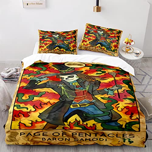 YURKO 240X260Cm Housse De Couette 260 X 240 avec 2 Taies d'oreiller 65X65Cm Pas De Repassage Tarot Housse De Couette 2 Personnes Polyester Coton