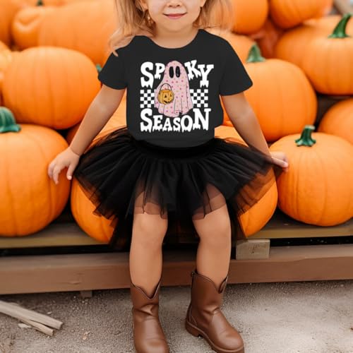 CM C&M WODRO Toddler Baby Girls Halloween Shirt Spooky Season T-Shirt Funny Ghost Pumpkin Graphic Short Sleeve Tee Kids Top2