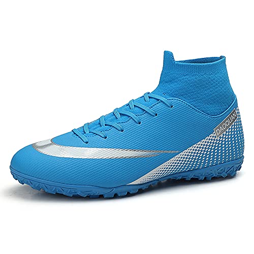 rosyclo Football Boots for Men Women，High Top Football Cleats Mens Soccer Cleats Athletic Professional Spikes Outdoor Indoor Lace-Up Training Shoes 47.5 EU Blue