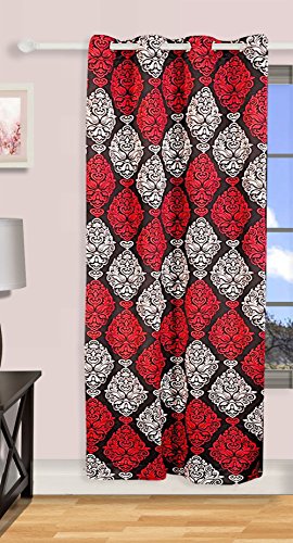 Image of Swayam 80% Blackout Polyester Long Door Curtain for Living Room & Bedroom | 9 Feet | Room Darkening Curtain with Eyelets | Pack of 1 | Ethnic Motif Design - Red & Black