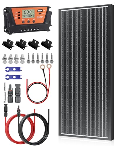 Rvpozwer 100 Watt 12V Solar Panel Kit with 30A PWM Charger Controller, 10AWG Solar Cable & Tray Cable, Z Brackets for RV, Battery, Boat, Camper, Cabin, Off-Grid System (100W Solar Panel Kit)