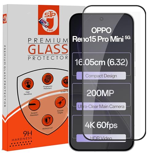 Image of STP FEEL Premium Tempered Glass Screen Protector Guard Compatible For Oppo Reno 15 Pro Mini 5G (6.32 Inch, Pack of 1) | Edge to Edge Coverage With Easy to installation kit