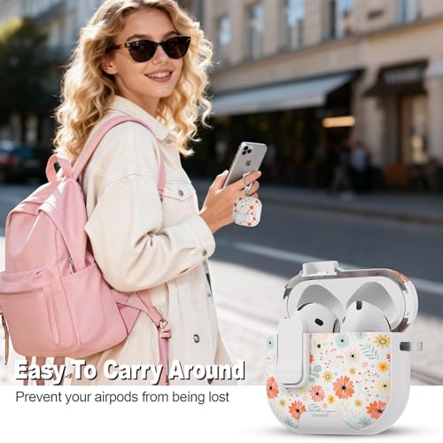Image of for AirPods 4 Case with Secure Lock Clip in Phone Stand,Floral Girly Style Protective Cover with Cleaning Kit and Carabiner for Apple iPod 4 Generation (Maple Leaf Petals)