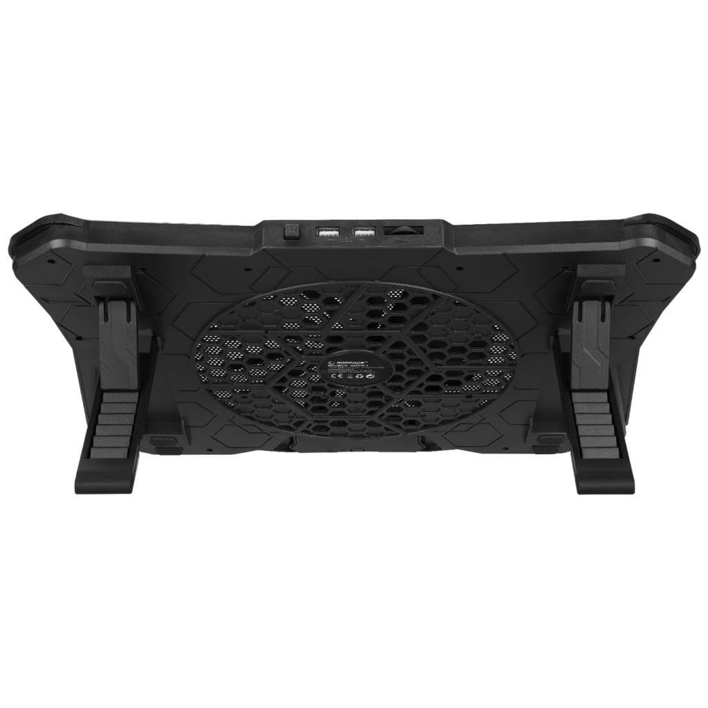 Rampage AD-RC8 Showy czarny wentylator 180 mm 15-17 cali laptop gamingowy RGB Light wentylator USB stabilny i cichy stojak chłodzący do notebooka