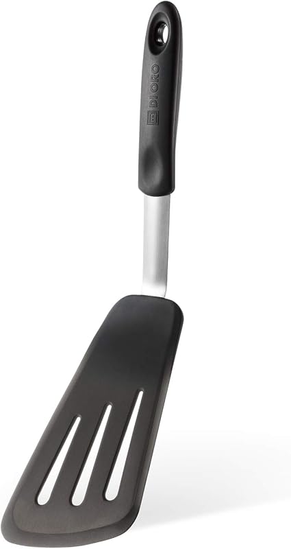 DI ORO Silicone Fish Spatula - Slotted Turner, 600F Heat Resistant | Thin flexible edge slides under fillets and eggs; Slots drain oil and grease as you lift; BPA-free and dishwasher safe