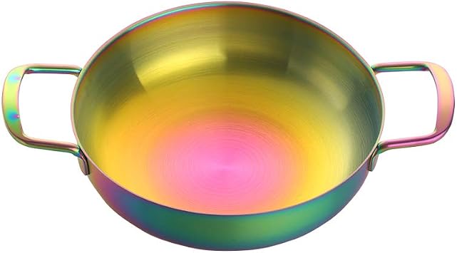 8-Inch Cooker with Handle, Stainless Steel Multi-Purpose Ramen Pan Flat Stock Pot, Induction Troop Fondue, Outdoor Camping Rainbow Color