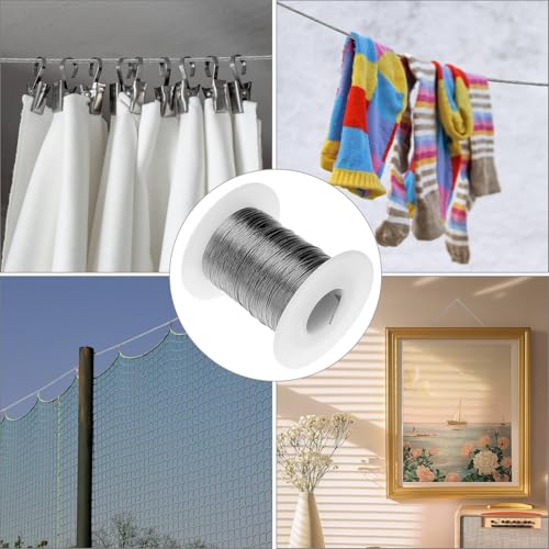 QWORK® Drahtseil 100m, Bildaufhängungsdraht 0.5 mm, 304 Edelstahl Bilderrahmen Hängender Draht mit 30 Aluminium-Crimpschleifenhülsen, für Bilderrahmen, Spiegeln