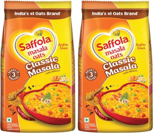 Image of Saffola Masala Oats| 750g | Classic Masala | Tasty, Anytime Snack | Ready in 3 mins | Millets Goodness- with Bajra & Jowar | No maida, No added preservatives | helps manage weight (Pack of 2)
