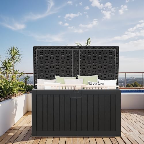 Image of Greesum 230 Gallon HDPE Outdoor Storage Box with Removable Dividers, Weatherproof Oversized Deck Box for Patio, Garage, Garden, Black