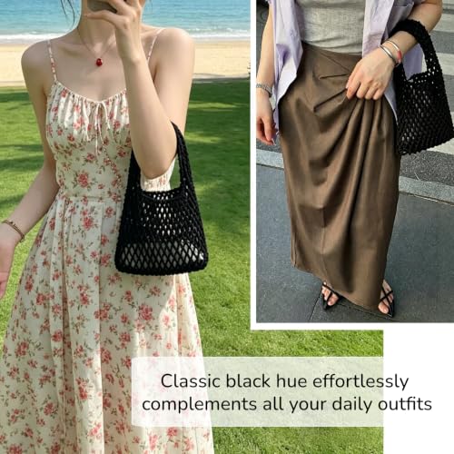 Image of Mini Clutch Handbag Fishing Net Bucket Bag Cotton Rope Crochet Drawstring Woven Beach Bag Small Tote for Women Girls