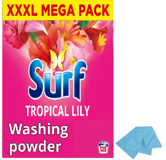 Surf Tropical Lilly Fabric Washing Powder Biological Solution Natural Essential Oil For Fresh and Clean Cold and Hot Washes - 125 Washes & ST Cloth Sold by Slamtech.h