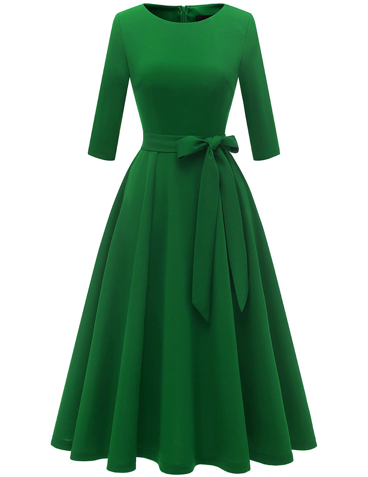 DRESSTELLS damska sukienka koktajlowa z okrągłym dekoltem do połowy łydki świąteczna sukienka 3/4 z halka w stylu vintage