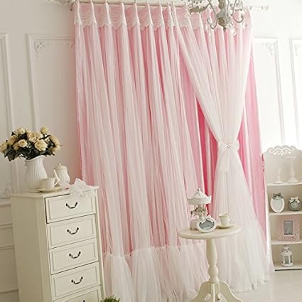 Amazon 姫系 おしゃれカーテン 二重レースカーテン ギャル用 2枚入り 全4色3サイズ 綺麗 カーテン ブラインド オンライン通販