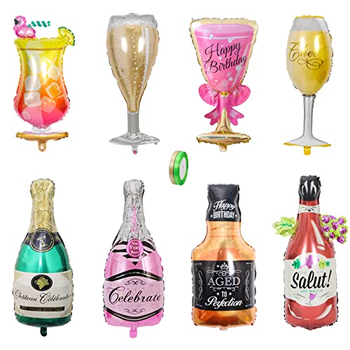 jiuzcare Palloncini Champagne 8pcs Set di Palloncini da Champagne Foglio di Alluminio Riutilizzabili Whisky Fenicottero Birra Bicchieri da Vino Gonfiabile per La Deco Della Festa Nuziale di Compleanno