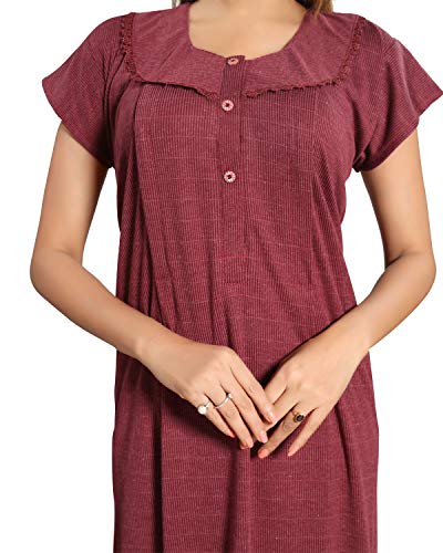 Image of Fabme Women's Polycotton Nursing Nightgown - Concealed Zip, Long, Textured Nighty for Maternity, Feeding
