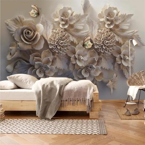 XLMING Relieve Tridimensional Flores Mariposas Arte 3D Papel Pintado Lujo Casa Sala Decoración Estar Comedor Sofá Dormitorio TV Fondo de Pared-430cm×300cm