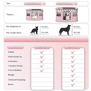 Dog Cat Playpen, Foldable Pet Playpens, Waterproof Portable Kennel Tent for Small Animals Indoor Outdoor Use + Washable pee pad(M,Pink)