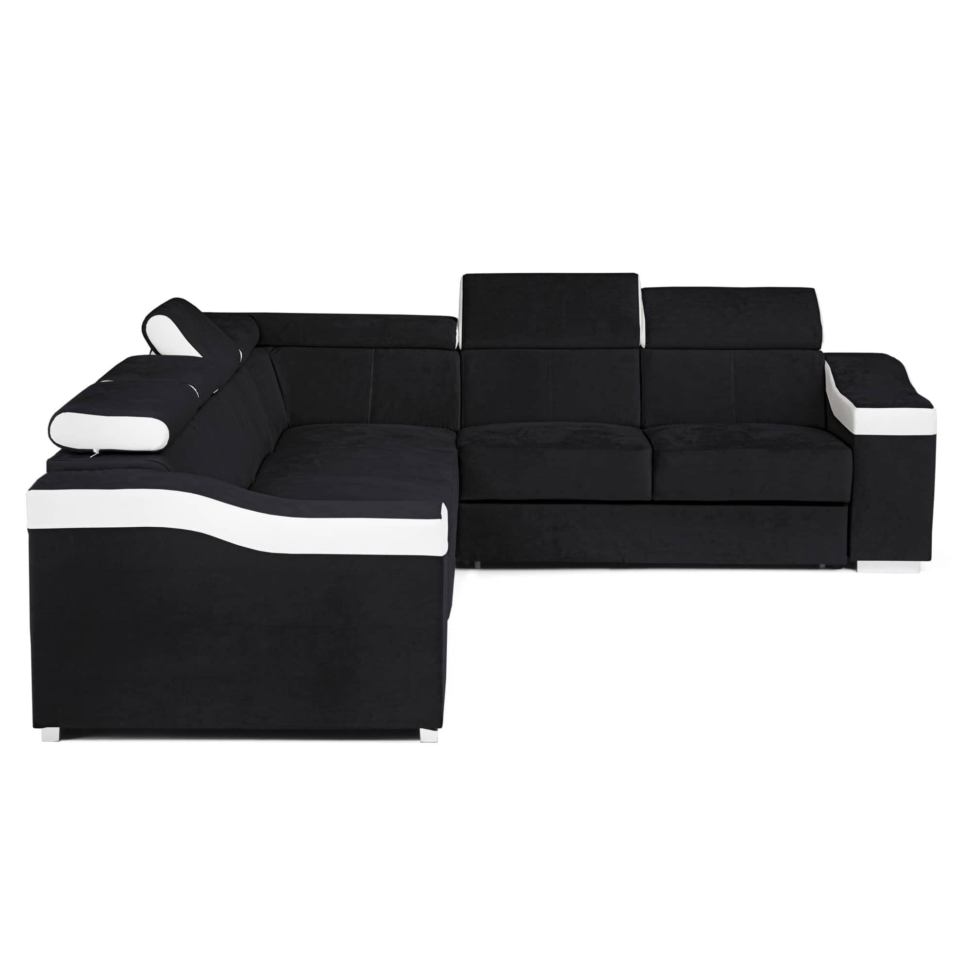 Mobilier-Deco Lucky - Canapé d'angle Convertible réversible en Tissu Noir et Simili Blanc
