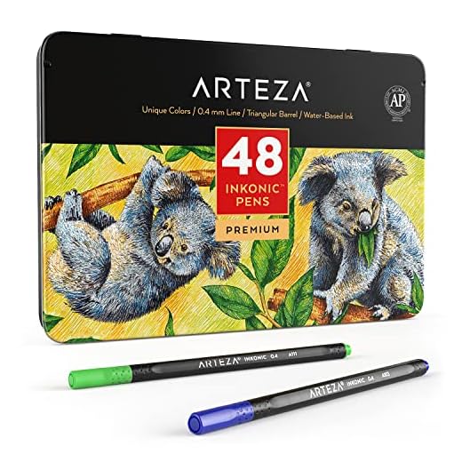 ARTEZA Inkonic rotuladores de punta fina | Set de 48 rotuladores finos | Puntas de 0,4 mm | Fineliners ergonómicos de colores brillantes con numeración | Ideales para colorear y dibujar con detalle