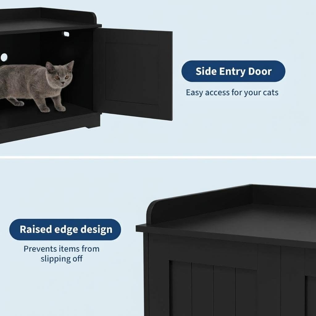 Modernes Katzenklo Schrank, Katzenhaus mit Verstecktem Katzenstreu | Katzenklo-Gehäuse für die Meisten Katzen, Aufbewahrung & Belüftung Holz-Katzenhaus, Einfache Reinigung 72 x 44 X 40cm,Schwarz