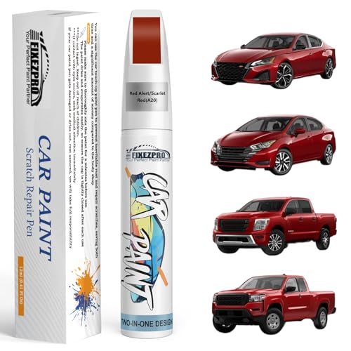 Image of A20 Red Alert /Scarlet Red Touch Up Paint for Nissan, Exact Color Match Car Paint Scratch Repair Remover Pen Kit Quick & Easy Fix Vehicle Chips and Automotive Nicks Scuff