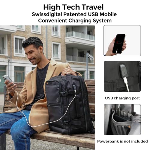 Image of Swissdigital Design Travel Laptop Backpack 43l with USB Charging Port,TSA Friendly Flight Approved Carry-on Luggage Hand,Business Backpack,Large Weekender Bag Fits 17 Inch Laptop Black | SD1748-01
