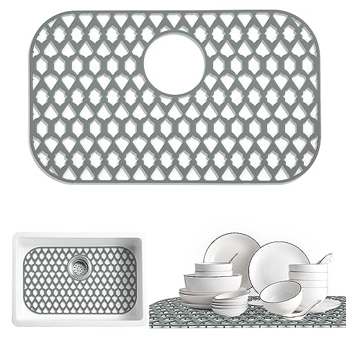 SAMSIER Sink Protectors for Kitchen Sink 19x14 & 21x16 & 22x13 & 26x14 & 28x14.4 & 30x16, Large Silicone Sink Mats Grid for Bottom of Farmhouse Stainless Steel Sink (22”x13”, Rear Drain)