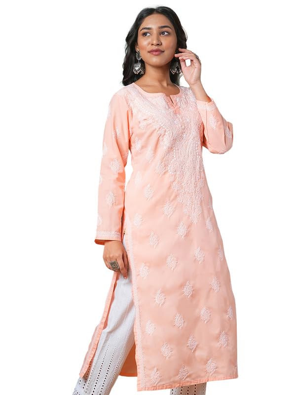 AdaHand Embroidered Lucknowi Chikankari Cotton Kurta Kurti for Women A411686