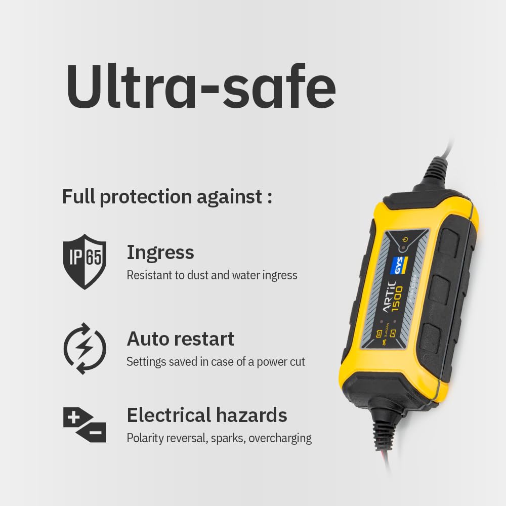 GYS Cargador de batería de Coche para Coche Moto Batería desde 3Ah | contra sobrecalentamiento 029576