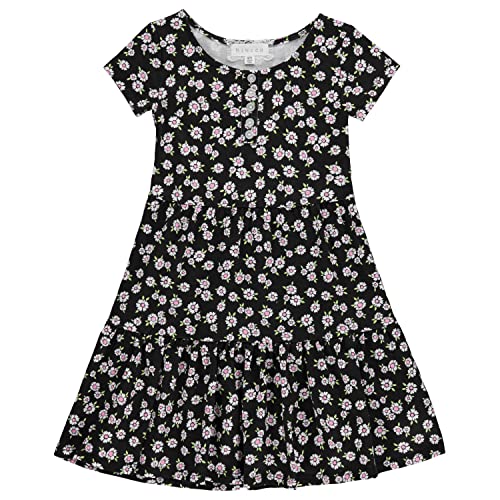 Btween 3-Pc Girls Summer Dress Set - Short Sleeve Casual Skater Dresses - Purple Stripe/Black Floral/Pink Tie Dye, Size 6-6X #TOP1