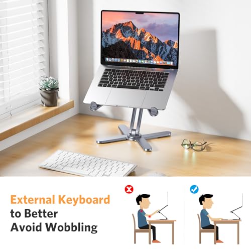 Image of OMOTON 360 Rotating Laptop Stand Riser for Desk, Ergonomic Foldable Computer Stand Adjustable Height Angles for Collaborative Work, Easy Storage Fit Macbooks,All Laptops up to 16 inches, Space Grey