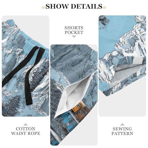 Men's Short Pajama Bottoms Snow Train Mountain Home Casual Sleep Pants3