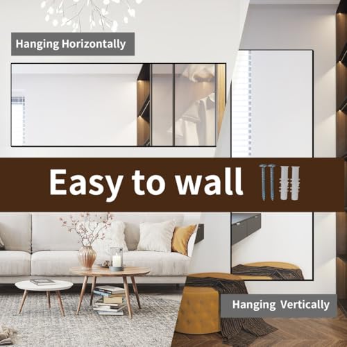 Image of VENETIAN IMAGE Full-Length Dressing Mirror, Floor or Wall Mounted, Metal Frame for Modern Interiors (Black, 160 x 40 CM)