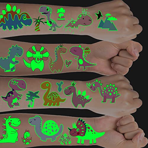 Dino Kinder Tattoo, 12 Blätter Leuchttattoos Kinder Tattoos Junge Aufkleber, Dinosarier Spielzeug Dino Sticker, Dino Geschenk Junge Dino Geburtstag Deko Dino Party Mitgebsel Kindergeburtstag
