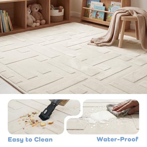 Image of Baby Play Mat for Floor, 1.3 inch Thick 79x158 Plush Soft Foam Mats for Toddler Kids Crawling, Non-Slip Easy Care Nursery Rug for Playroom Living Room (Ivory)