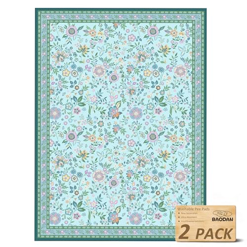 Image of Washable Pee Pads for Dogs, 2 Pack Super Absorbent Reusable Puppy Pads with Colorful Flowers Patterns for Potty Training, Floor, Couch, Bed, and Crate,18 inchx 24 inch