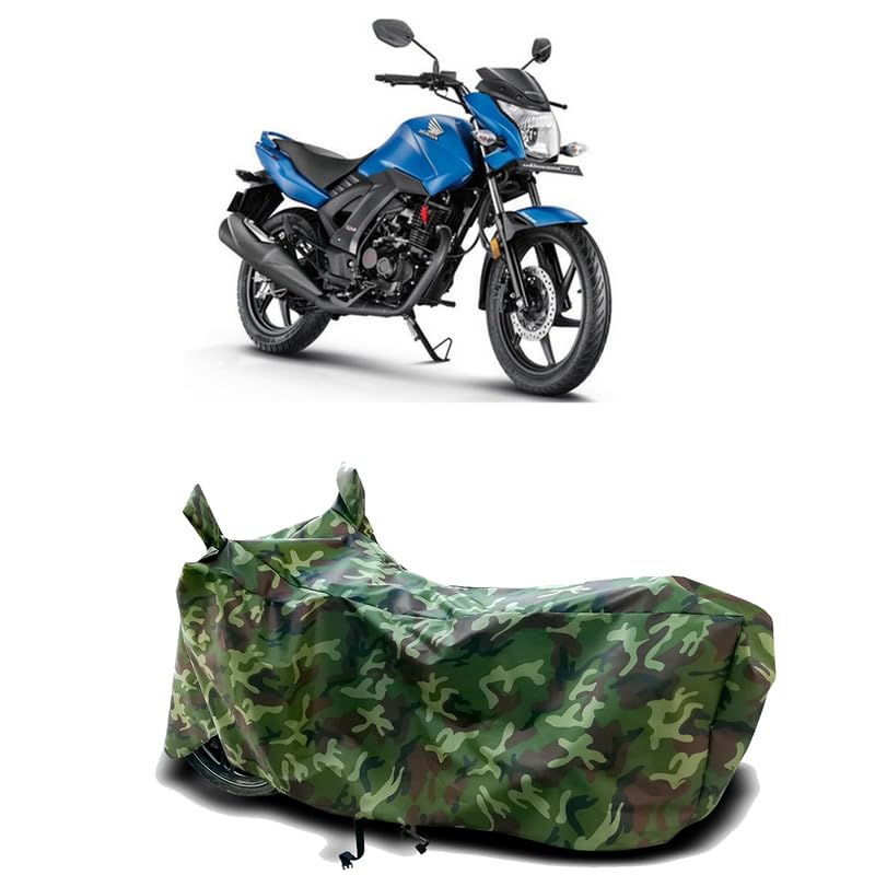Image of DUFFEL-100% Heat Protection Two Wheeler Bike /Scooty Body Cover for Honda CB Unicorn 160 Water Resistance /UV-Rays /Birds Dropping /Scratchproof /Dust Proof /Waterproof[Green Jungle Print]