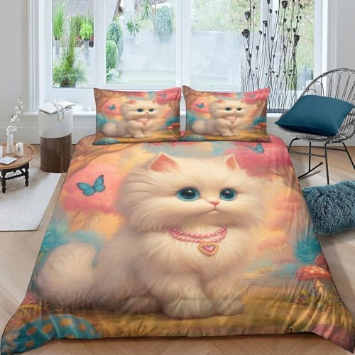 Housse de couette chaton blanc hypoallergénique protégeant la peau sensible des enfants - 4