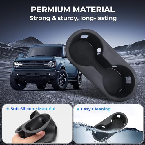 Image of Center Console Cup Holder Inserts for Ford Bronco 2025 2024 2023 2022 2021 (Not for Bronco Sport), Interior Accessories Car Cup Holder for 2021-2025 Bronco, Black