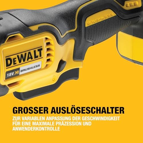 Bild 4 - DEWALT 18 Volt ozillierendes Akku-Multi-Tool DCS355N-XJ (bürstenloser Motor, LED-Lampe, großer Auslöseschalter, 30-tlg. Zubehör-Set für Schleif- und Sägeanwendungen, Lieferung ohne Akku und Ladegerät)
