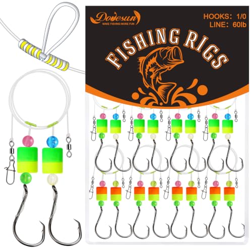 Dovesun Pompano Rigs for Surf Fishing Rigs Unique T-Knot Pompano Rigs Saltwater Floats Strong Pre-Rigged Surf Fishing Gear & Tackle Cylindrical Float(2colors)*1/0 Hook*10PCS