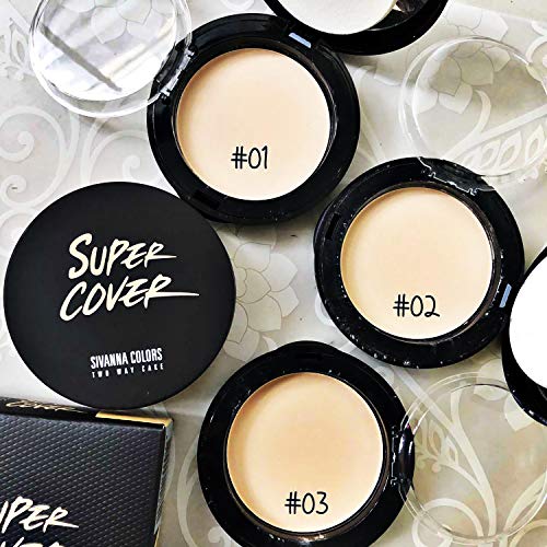 Sivanna Super Cover Two Way Compact Face Press Powder, Blurs Imperfections Soft Smooth Finish, Waterproof, Cover Dark Spots & Wrinkles, Oil-Control Perfectly, Long-Lasting 0.42 Oz, No.1 Natural White (No.1 Natural White) #TOP6