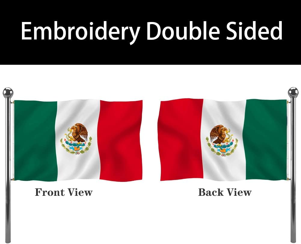 Jayus Embroidered Double Sided Mexico Flags 3x5 FT Outdoor - 340D Vivid Colors Heavy Duty Nylon Mexican MX National Flag Banner with 2 Grommets - Image 2