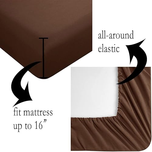 Miniatura 2 de QINU KEONU Juego de sábanas de microfibra cepillada de 4 piezas, tamaño King, juego de sábanas de lujo de 1500 hilos de enfriamiento suave (café,