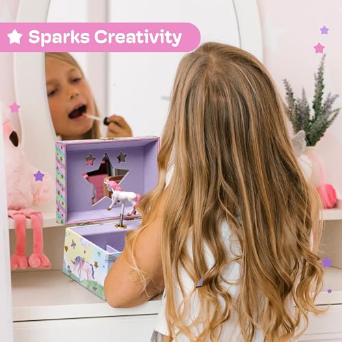 Image of Jewelkeeper Girls Musical Jewelry Box - Durable Pine Fiberboard with Violet Lining - Kids Jewelry Box - The Beautiful Dreamer Tune - Gifts for Girls - Unicorn Jewellery Box - 6x4x3.5in