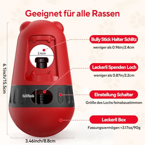 LIFLIX 2 in 1 Hundespielzeug Intelligenz, Bully Stick Halter & Leckerli Spender Spielzeug, Verstellbarer Futterspielzeug für Kleine, Mittlere und Große Hunde gegen Verschlucken, Rot