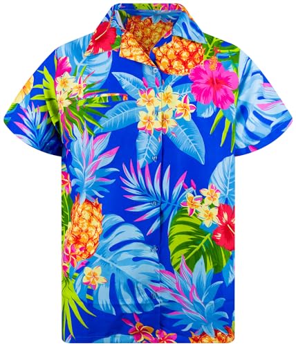 King Kaliko Trend-Hawaiiaans-Overhemd, Korte-Mouw, Pineapple-Style, Blauw, XXL